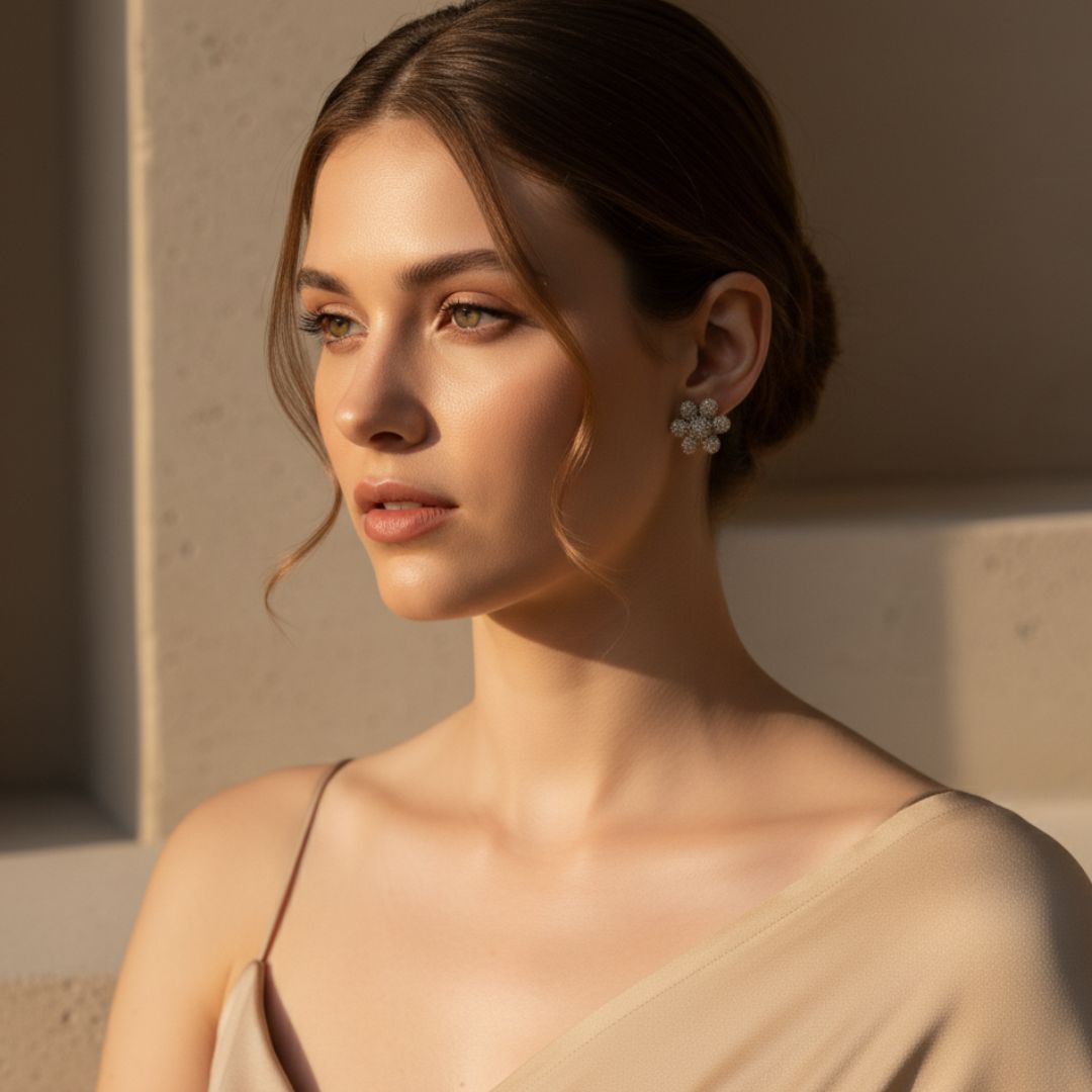 American Diamond Flower Stud Earrings