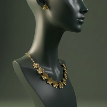 Gold Plated Floral Necklace Set with Earrings