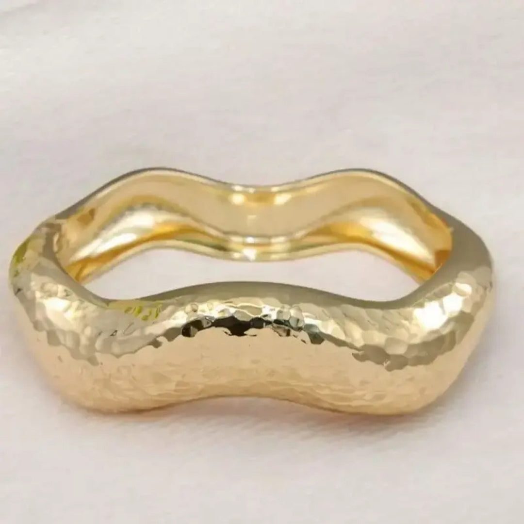 Wavy Hammered Gold Plated Cuff Bracelet