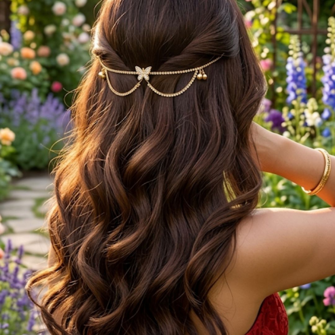 Elegant Gold Butterfly & Heart Charm Double-Layer Headband