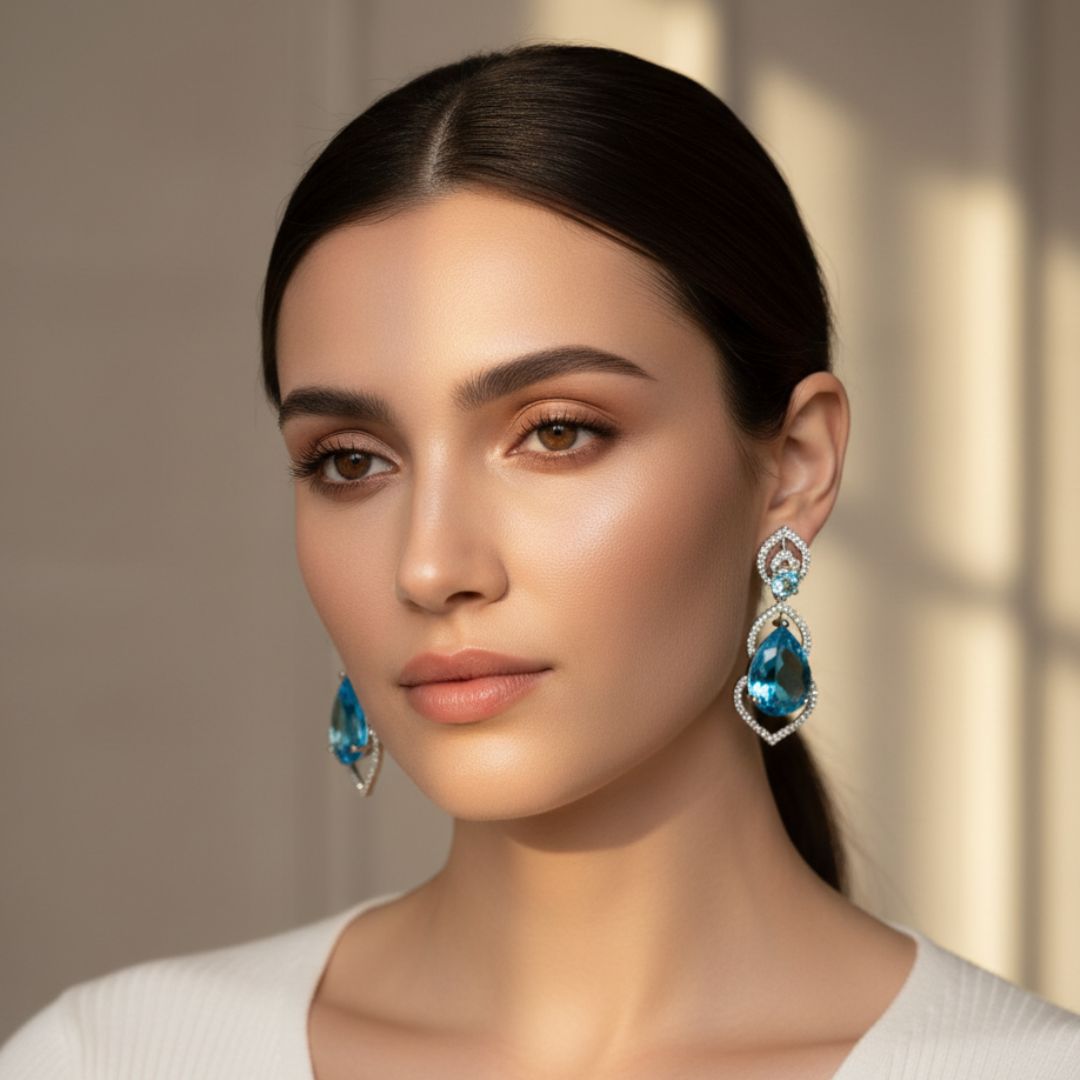 American Diamond Sky Blue Drop Earrings