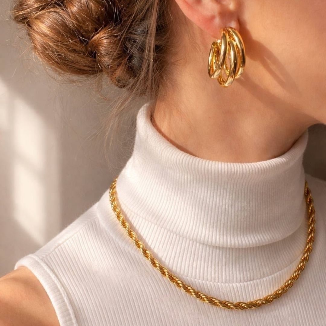 Gold Plated Stainless Steel Anti Tarnish Twisted Chain Necklace