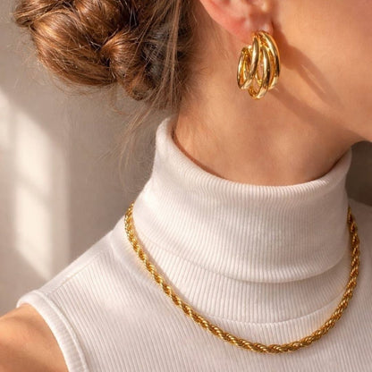 Gold Plated Stainless Steel Anti Tarnish Twisted Chain Necklace