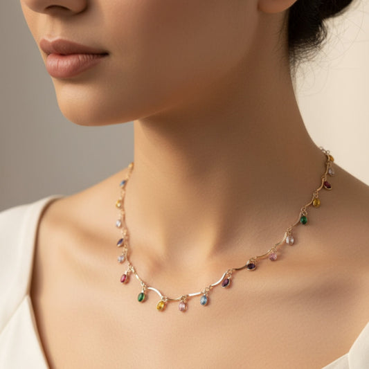 Anti-Tarnish Multicolor Drop Charm Necklace