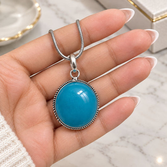 Blue Oval Gemstone Pendant Necklace