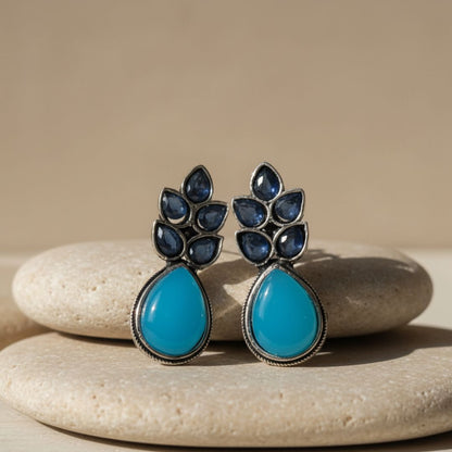 Oxidized Multicolor Oval Stud Earrings