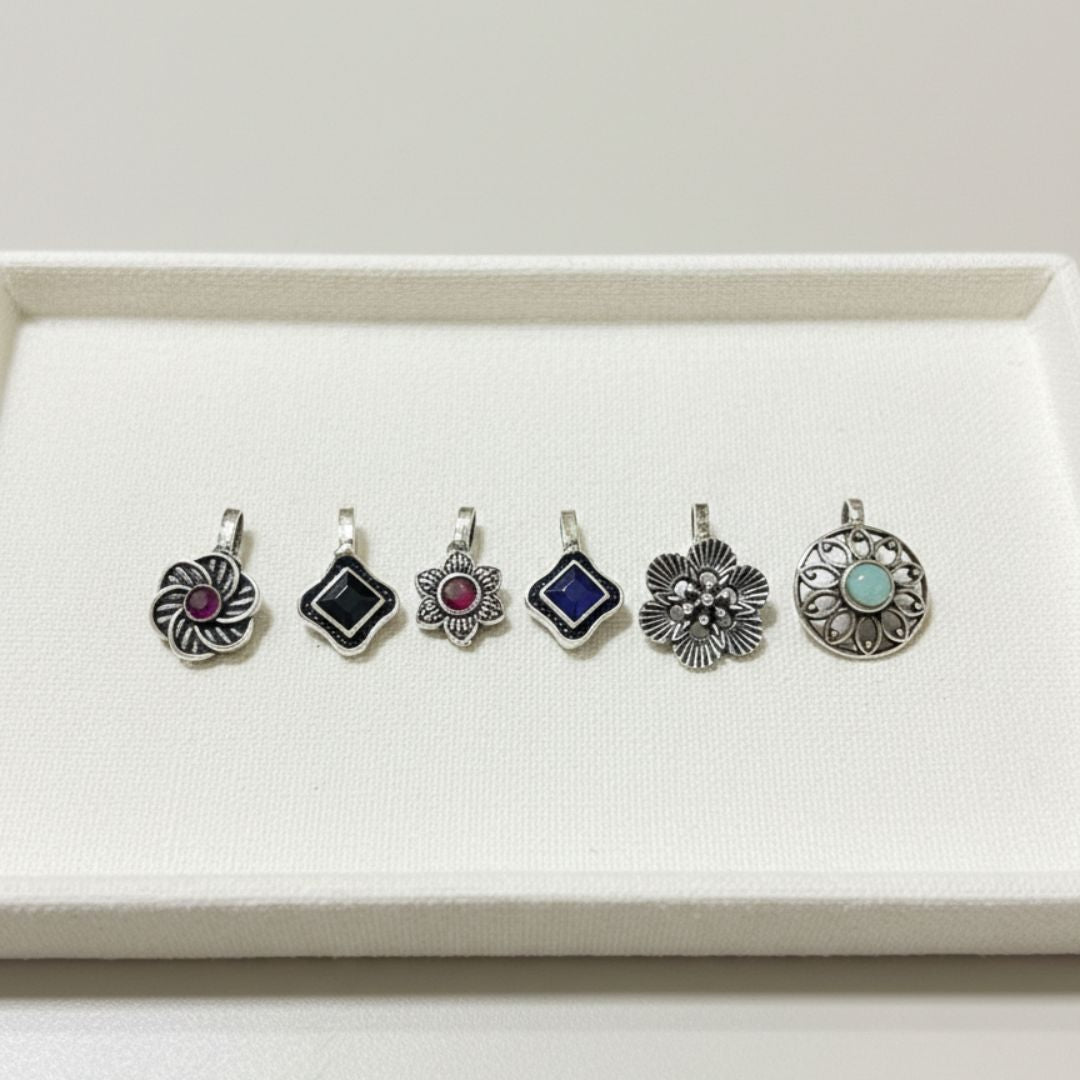 Classic Floral & Geometric Oxidised Nose Pins – 6 Variations