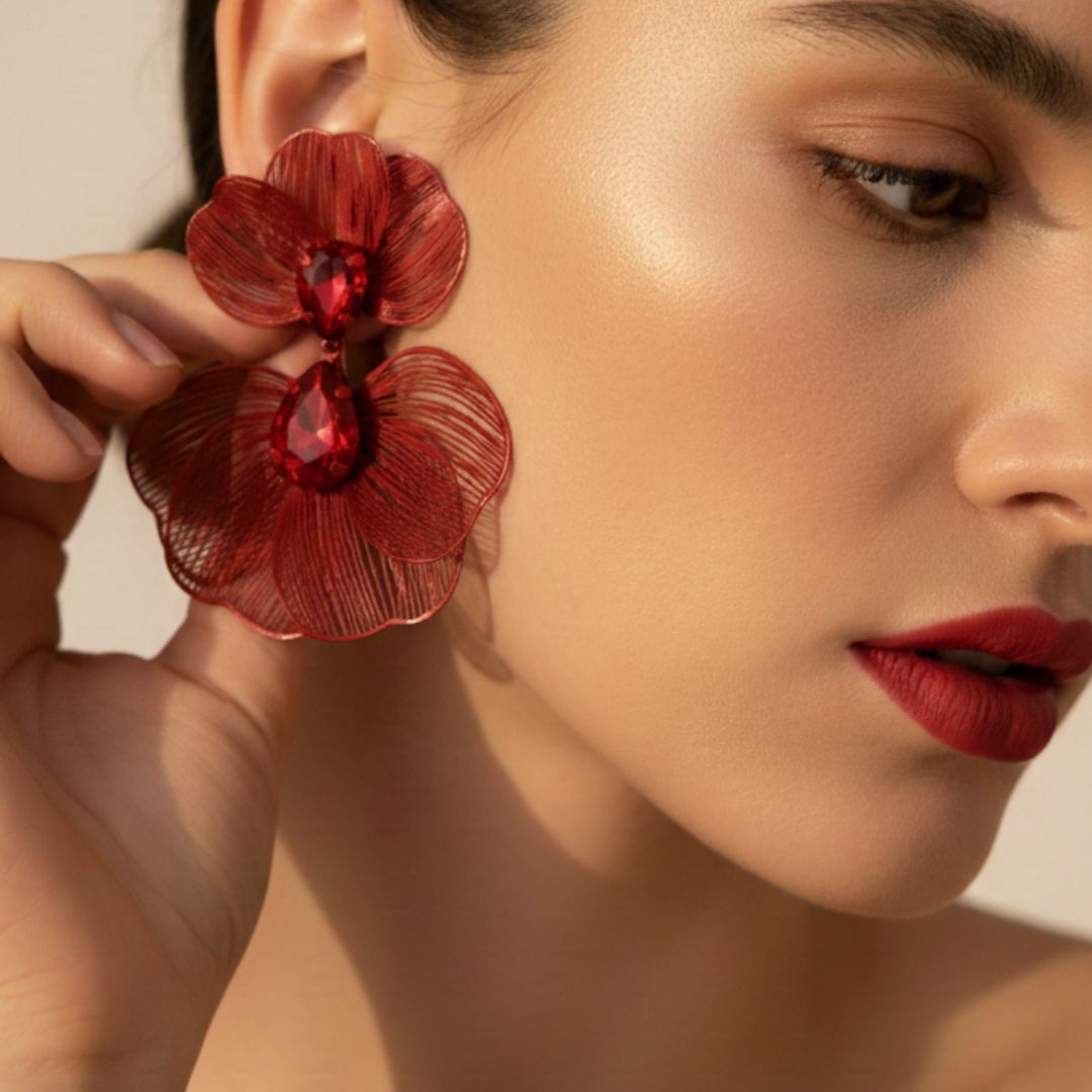 Maroon Floral Statement Earrings for Women – Lightweight Party Wear Earrings for Girls