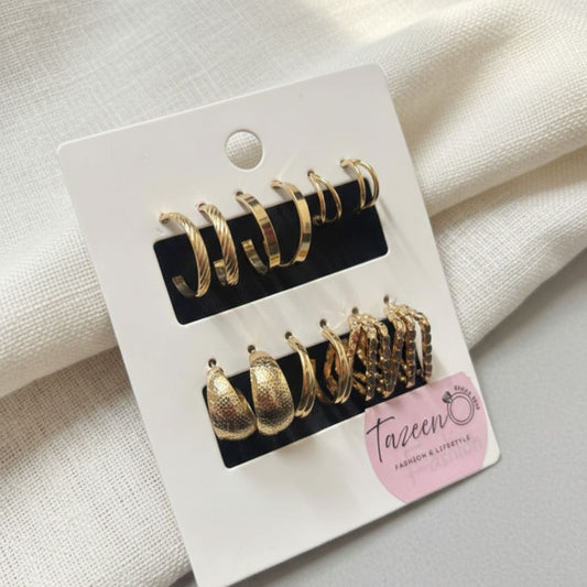 Gold Hoop Earrings Set – 6-Pair Textured & Classic Everyday Hoops