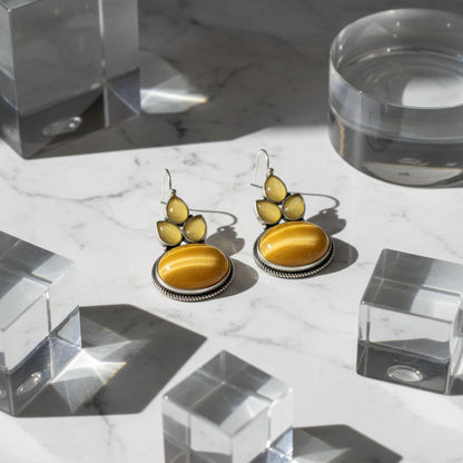 Oxidized Mustard Yellow Stone Dangling Earrings