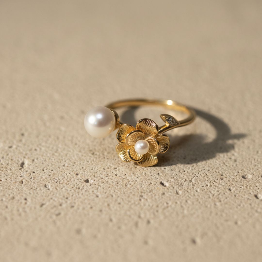 Blossom Pearl Gold Open Ring