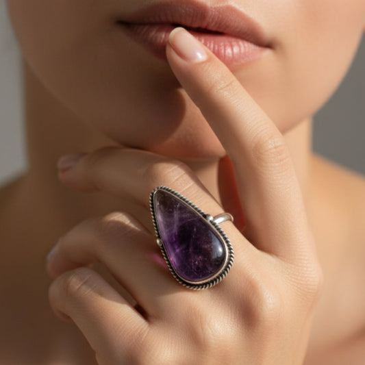 Oxidized Silver Amethyst Statement Ring