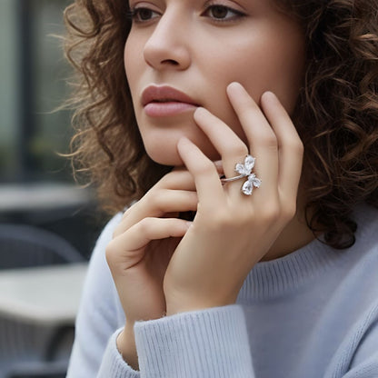 Premium White Crystal Flower Statement Ring for Women