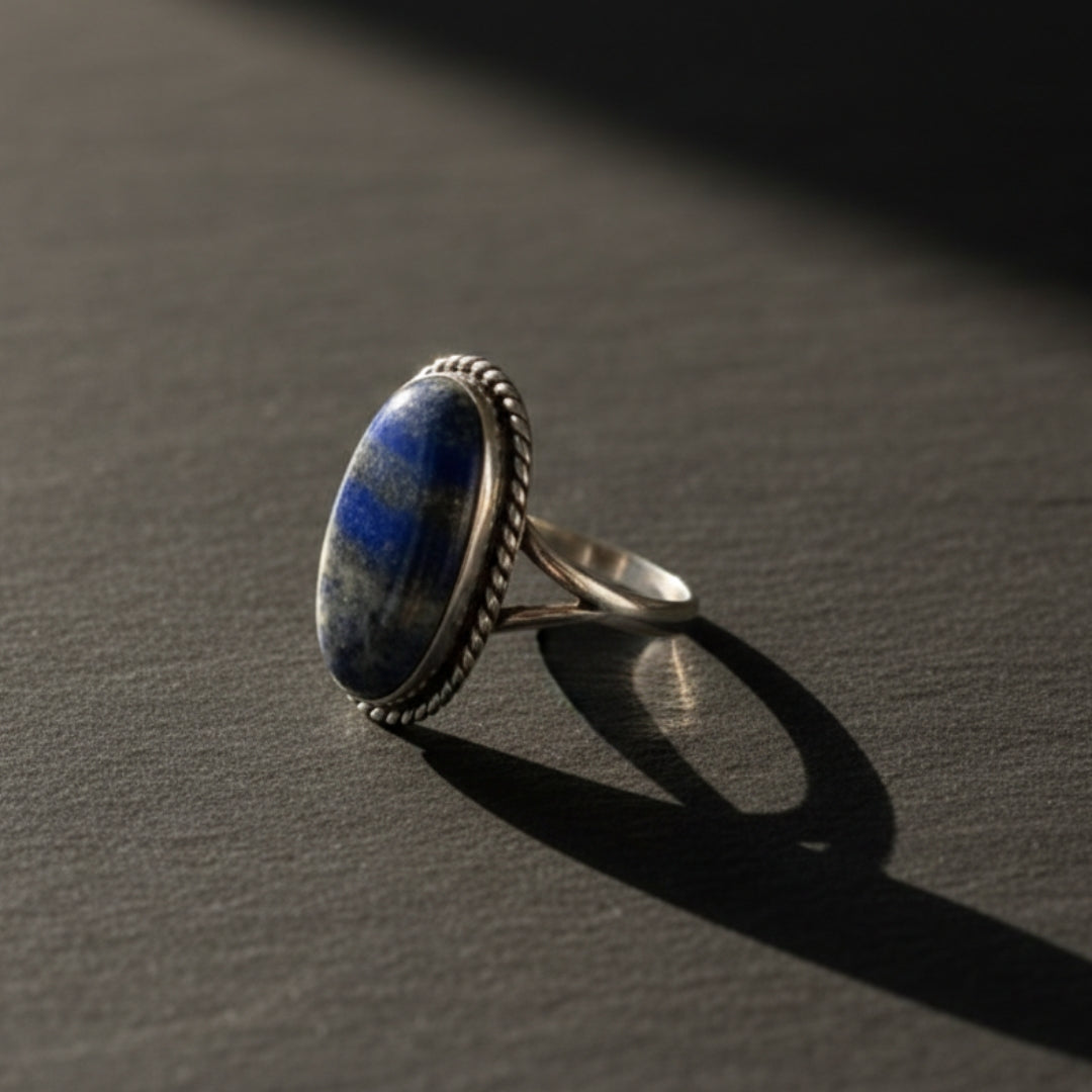 Oxidized Silver Lapis Lazuli Oval Ring