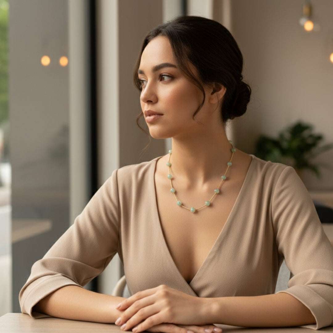 Minimal Green Bead Necklace