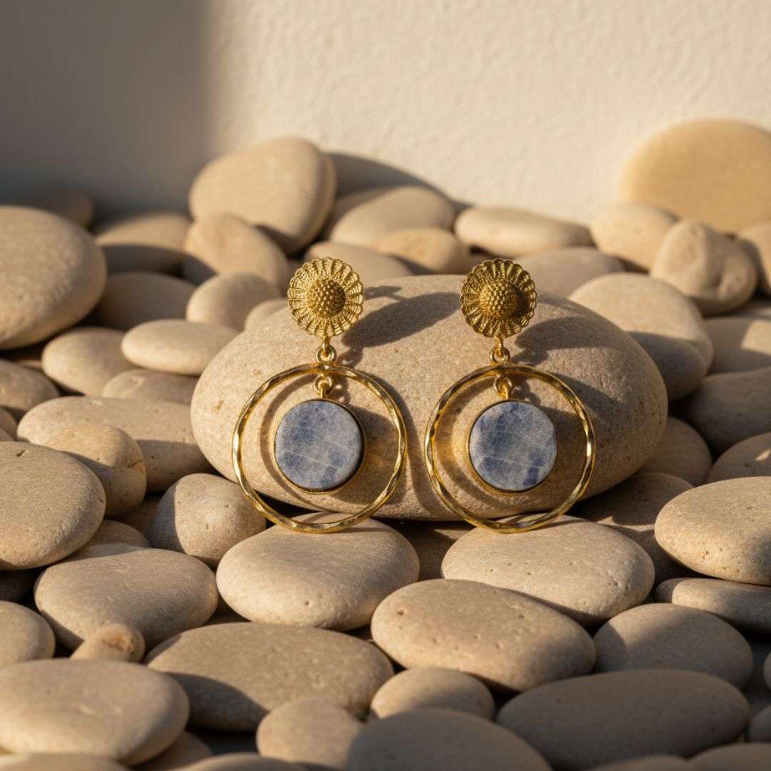 Gold Plated Blue Stone Drop Earrings