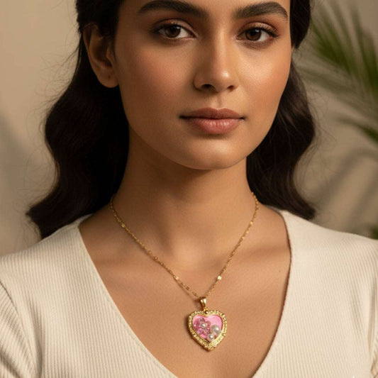 Gold Heart Pendant Necklace with Pearls