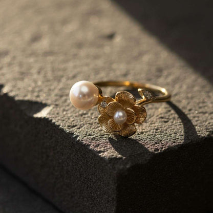 Blossom Pearl Gold Open Ring