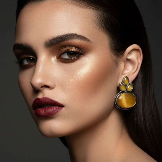 Oxidized Mustard Yellow Stone Dangling Earrings