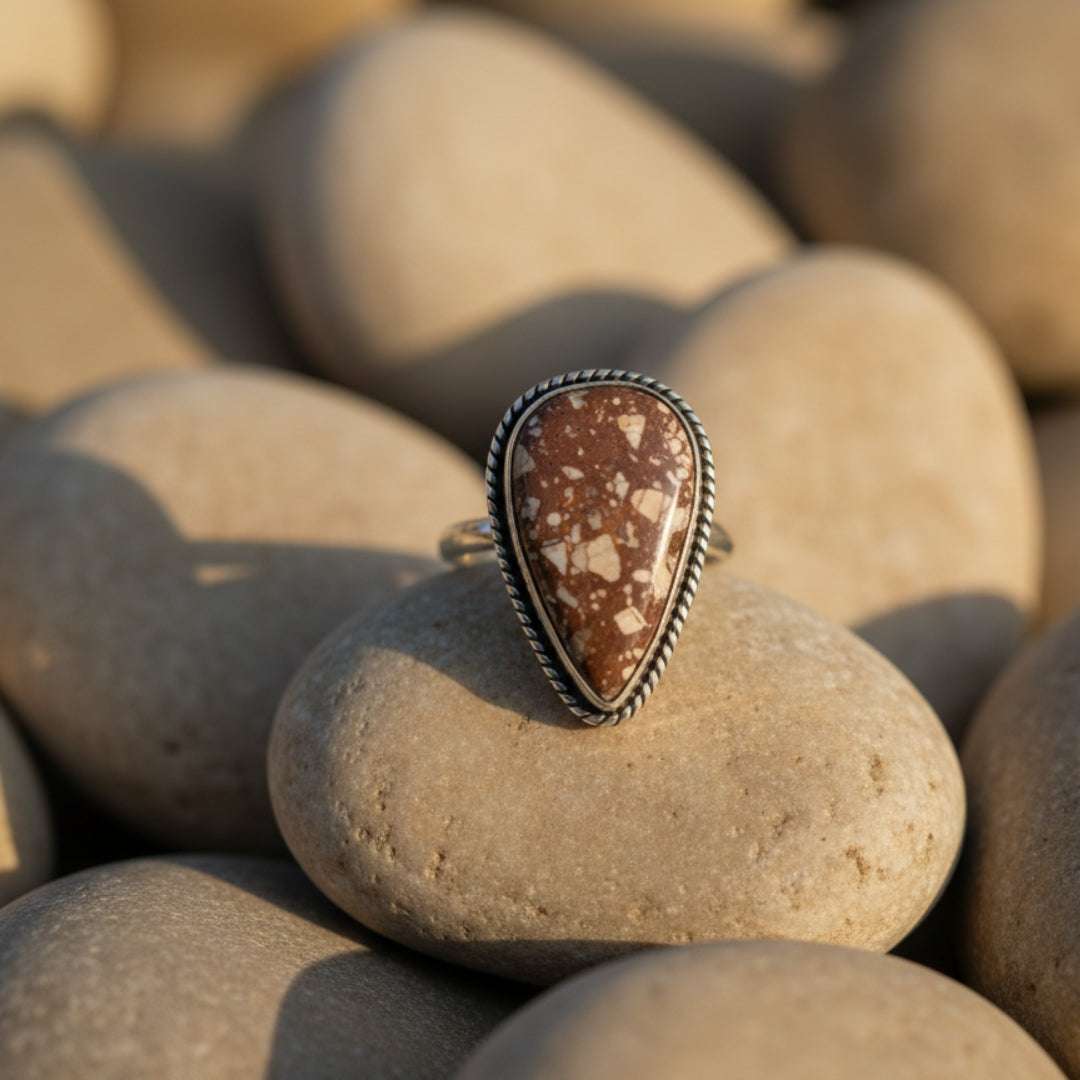 Teardrop Stone Oxidized Finger Ring – Handcrafted Vintage Style