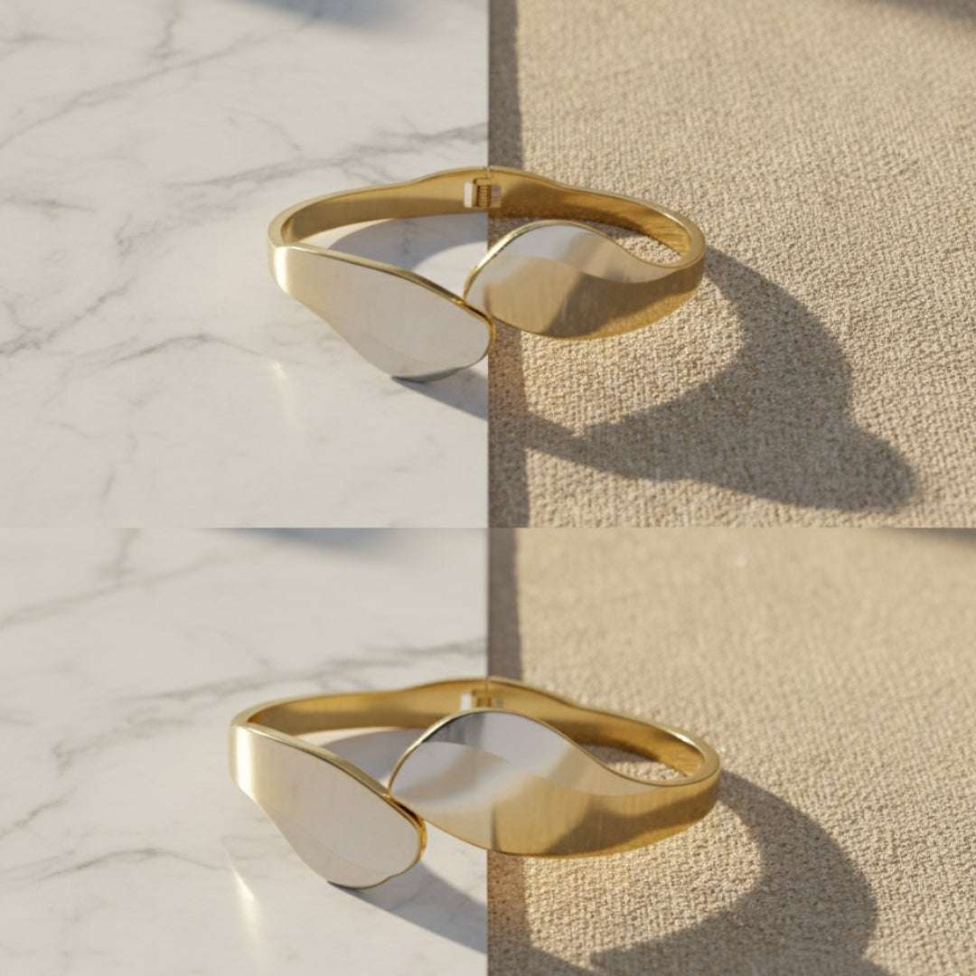 Dual Tone Gold & Silver Designer Bracelet | Modern Leaf Statement Bangle