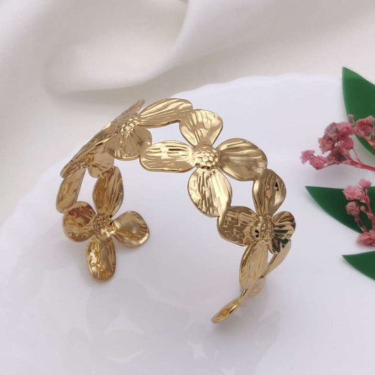Gold Floral Open Cuff Bracelet