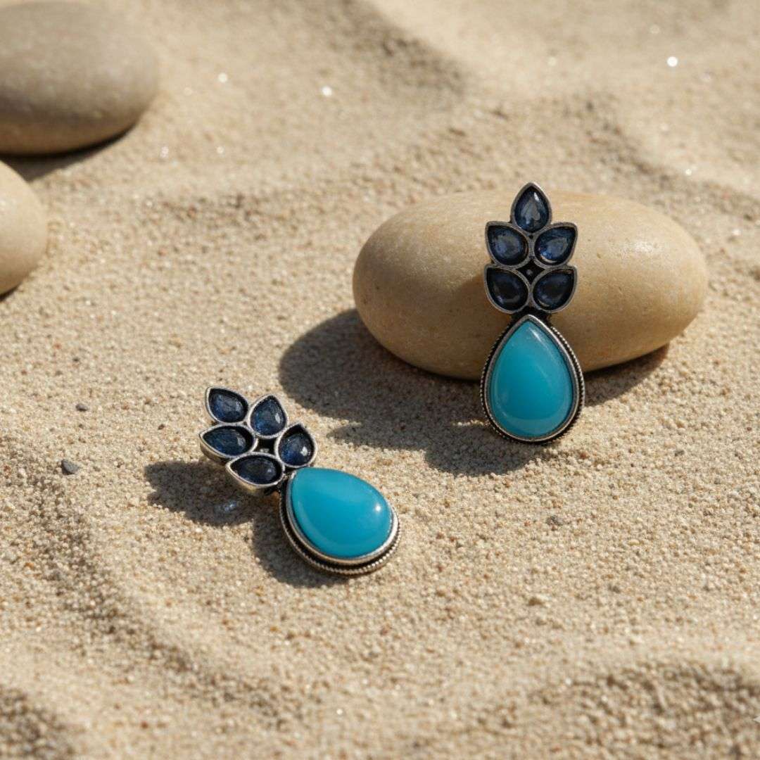 Oxidized Multicolor Oval Stud Earrings