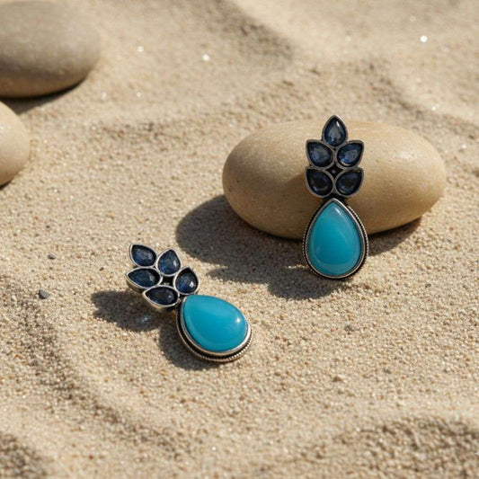 Oxidized Multicolor Oval Stud Earrings