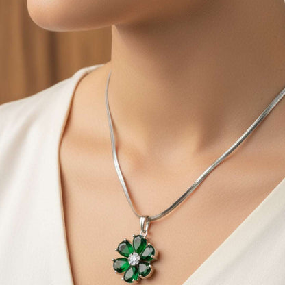 Green Floral American Diamond Necklace Set