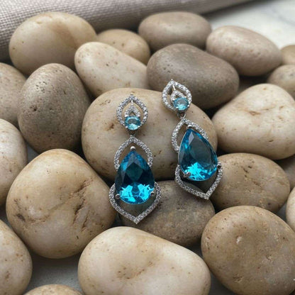 American Diamond Sky Blue Drop Earrings