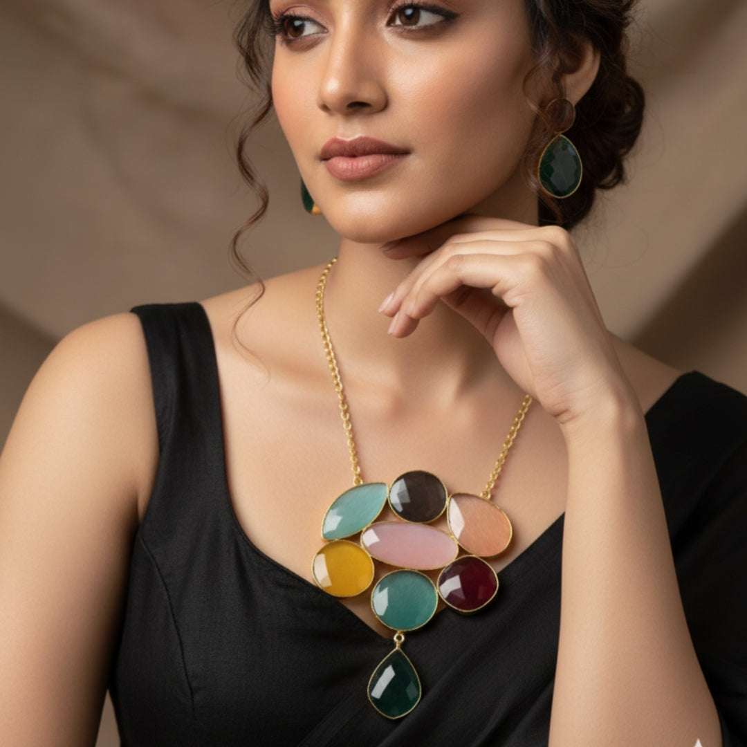 Multicolor Statement Necklace & Earrings Set