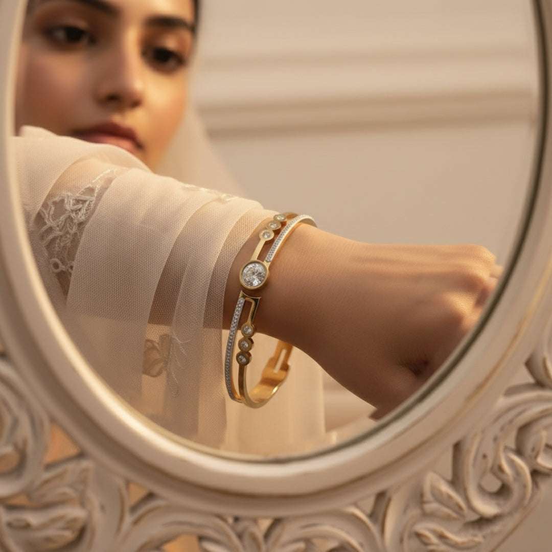Anti-Tarnish Gold Crystal Bracelet | Elegant Zirconia Bangle