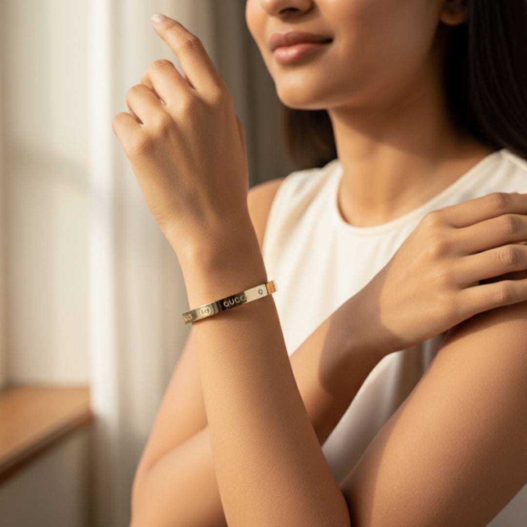 Elegant Rose Gold Designer Bracelet | Luxury Engraved Bangle