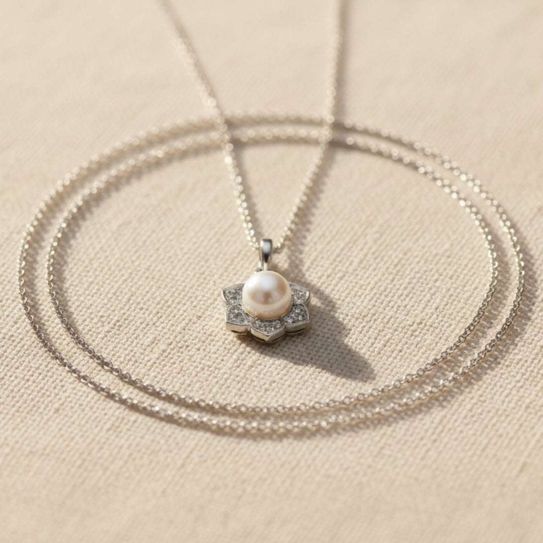 Silver Pearl Blossom Pendant Necklace