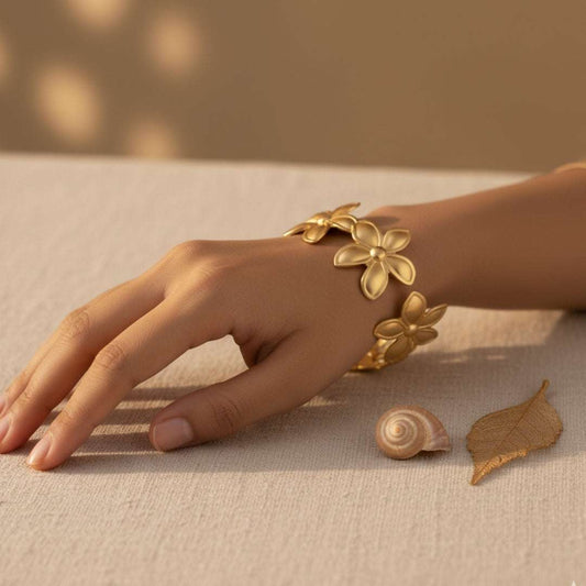Glossy Gold Petal Cuff Bracelet