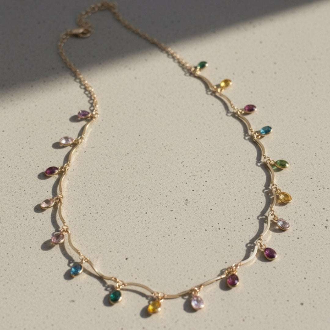 Anti-Tarnish Multicolor Drop Charm Necklace