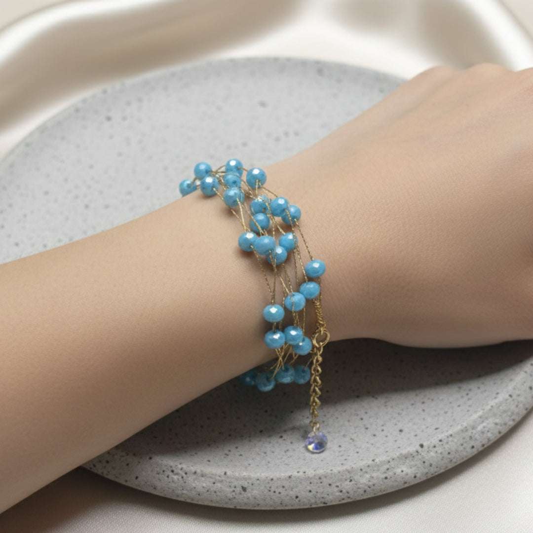 Handmade Turquoise Beaded Gold Bracelet – Elegant Multi-Strand Jewelry