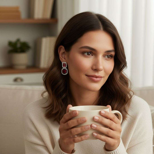 American Diamond Red and Pink Stud Earrings