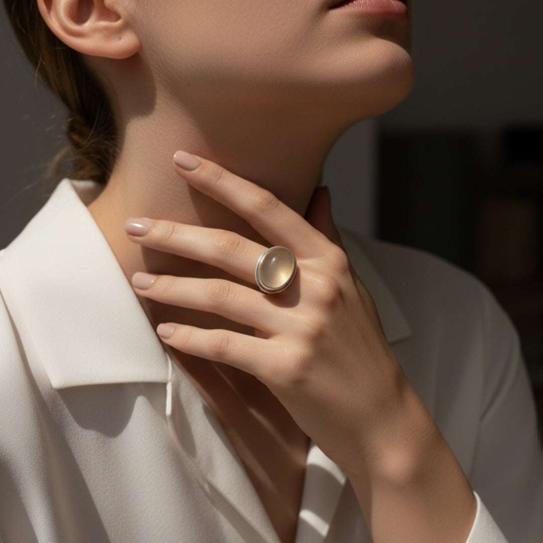 Oxidized Silver Statement Ring with Oval Stone