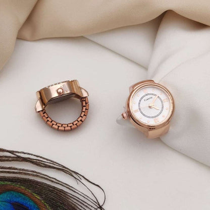 Classic Rose Gold Finger Watch | Roman Dial Adjustable Ring