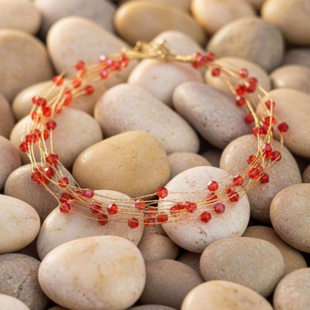 Anti-Tarnish Red Bead Multi-Strand Necklace