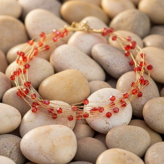 Anti-Tarnish Red Bead Multi-Strand Necklace