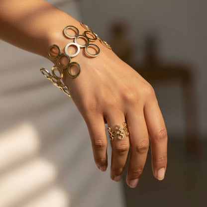 Gold Plated Combo Bracelet & Ring | Modern Statement Set