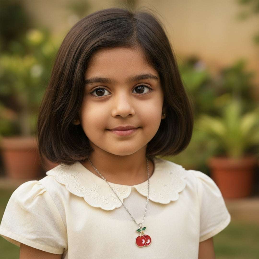 Cherry Red Kids Pendant Necklace – Enamel Fruit Charm