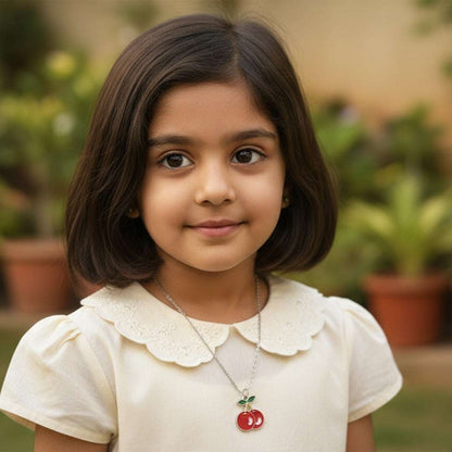 Cherry Red Kids Pendant Necklace – Enamel Fruit Charm