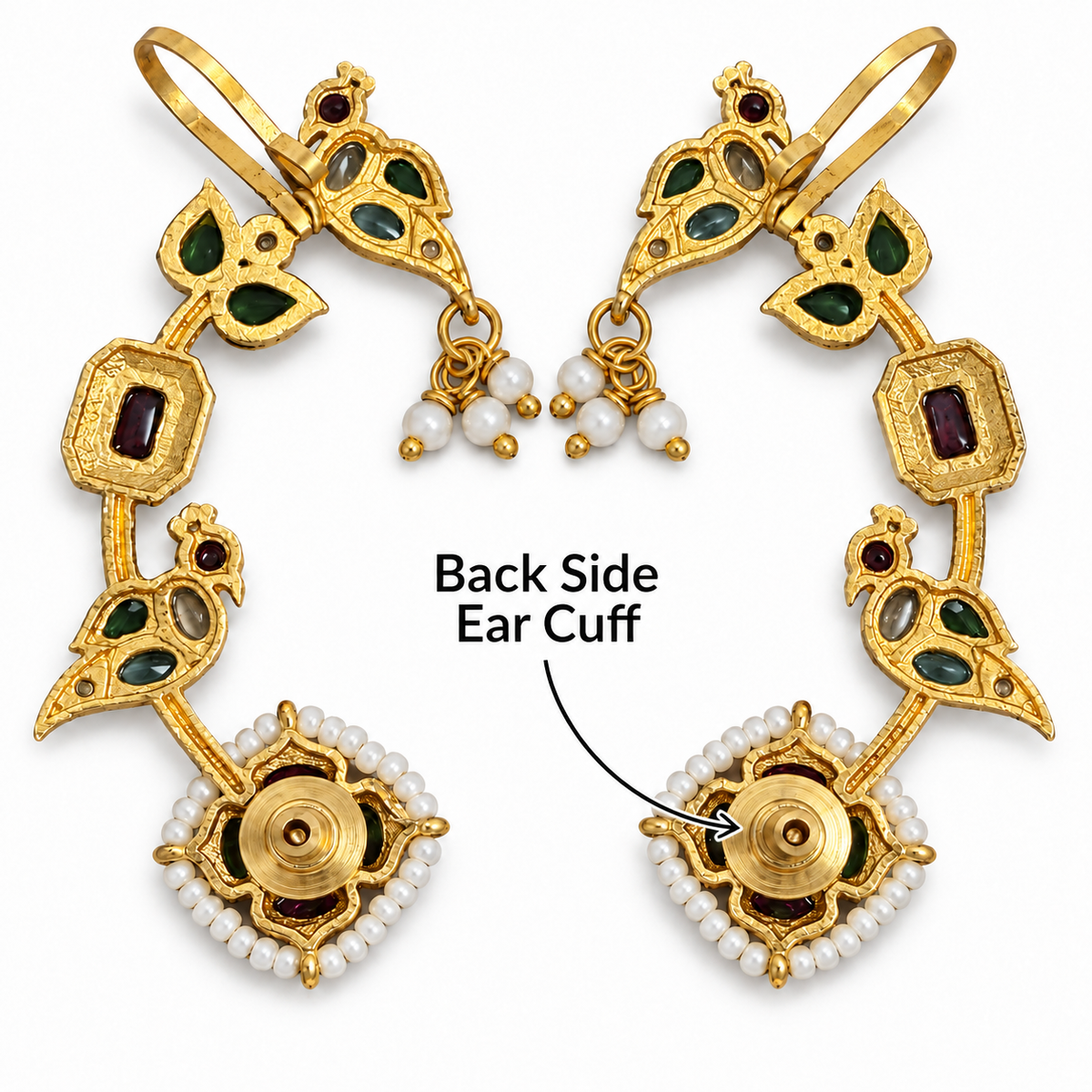 Gold-Plated Contemporary Green Ear Cuff Earrings