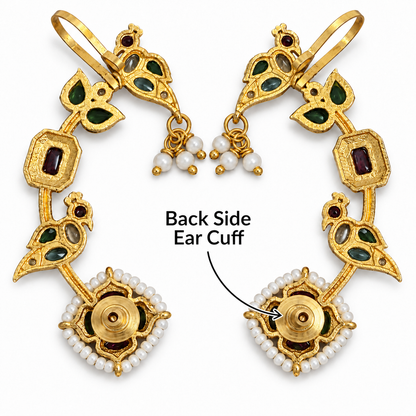 Gold-Plated Contemporary Green Ear Cuff Earrings