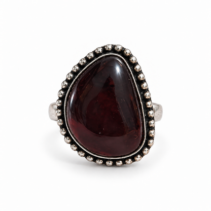 Oxidised Silver Maroon Stone Statement Ring for Women