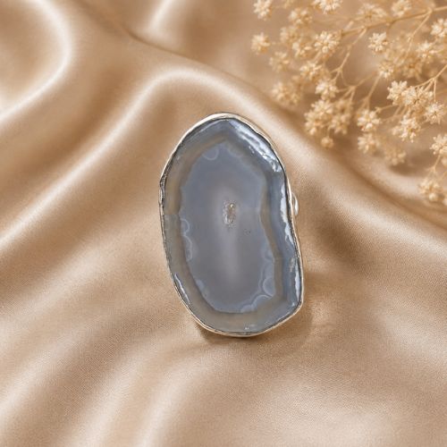 Natural Blue Lace Agate German Oxidised Silver Ring