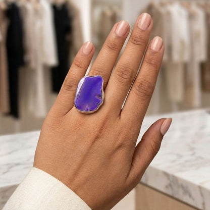 Purple Agate Slice Statement Ring